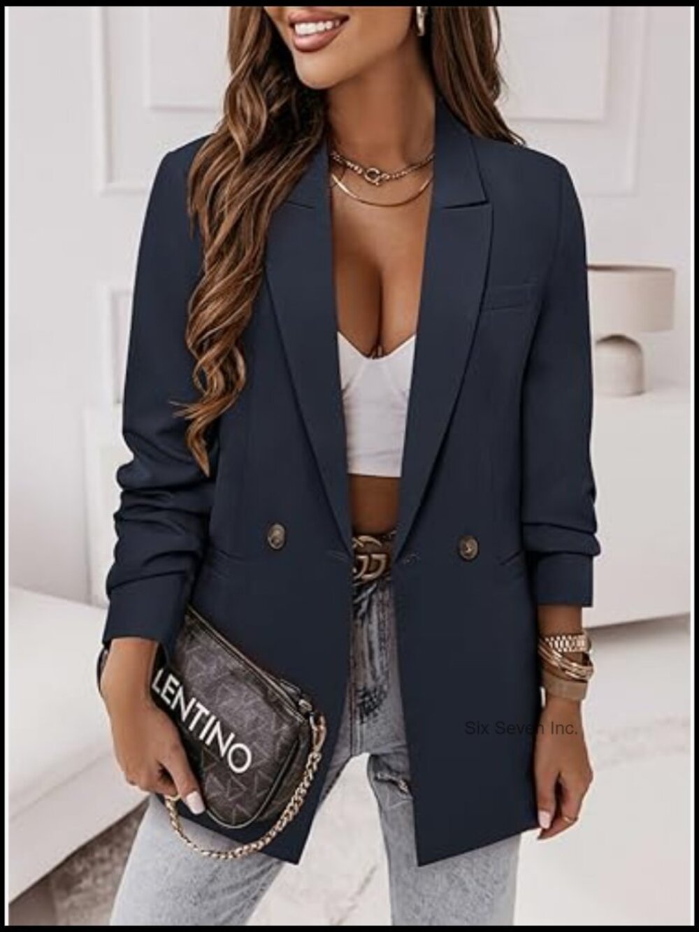 Business Casual Blazer Jacket with Lined Notched Lapel and Pockets - Picture 4 of 6